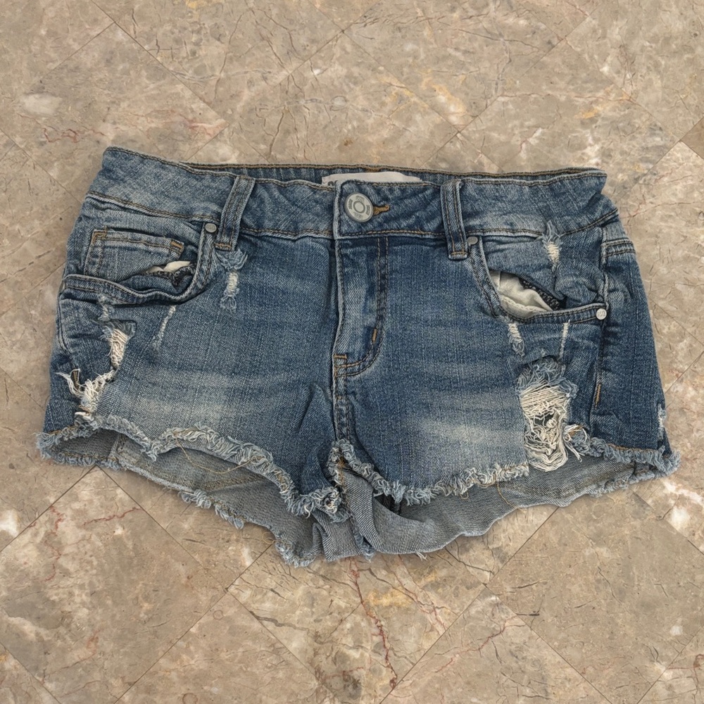 Trendy Blue Distressed Jean Shorts